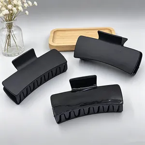 Large Black Square Plastic Hair Claw Minimalist Solid Plane Shark Clip Matte Glossy Hair Accessory For Women Fashion Jewelry