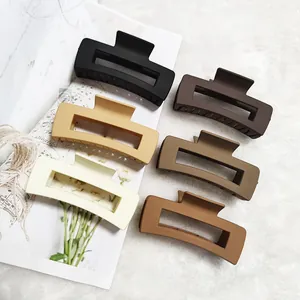 Set of six large matte square hair claw clips in various neutral earthy color tones