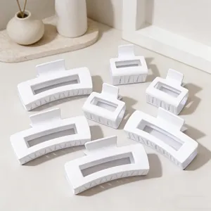 Matte White Square Hair Claw Clip For Women Elegant Nonslip Rectangle Shark Clip Minimalist Geometric Daily Hair Accessory For Thick Thin Hair