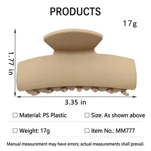 Large matte beige rectangular hair claw clip for thick hair French shark clip accessory