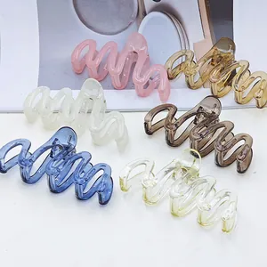 Jelly Color Wave Shape Large Hair Claw For Women PS Plastic Non-Slip Shark Clip Elegant Summer Hair Styling Accessories
