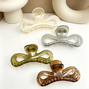 Summer Korean Style Jelly Color Large Hair Claw Clip Simple Sweet Geometric Hollow Shark Clip For Women Hair Styling Accessories