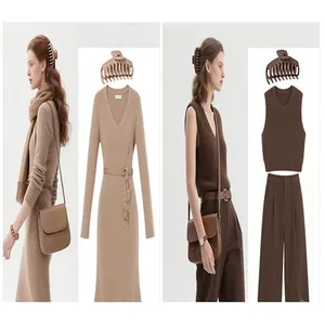 Large matte square hair claw clips in beige and brown styled with autumn fashion outfits