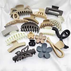 Matte Finish Hair Claw Clips Plastic Shark Clips Large Geometric Square Flower Hairpins For Women Girls Styling Accessories