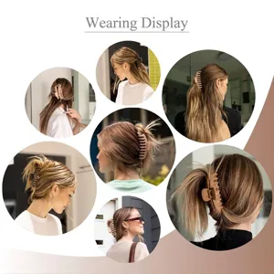 Detailed collage showing various ways to style hair with these matte claw clips