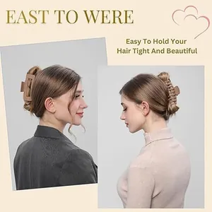 Matte square hair claw clip in milk coffee color shown on models for elegant styling.