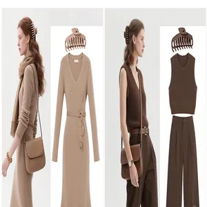 Premium matte square hair claw clips in coffee and brown tones styled with autumn outfits