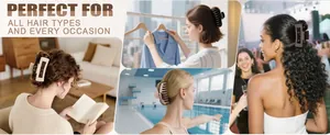 Collage of women wearing matte hair claw clips in various daily lifestyle scenarios