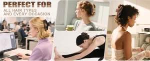 Large matte hair claw clips shown in office, yoga, and cafe daily lifestyle scenarios
