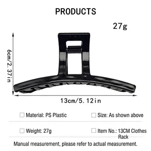 Detalles de las medidas y especificaciones del material para la pinza de pelo negra