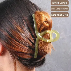 Extra large translucent green jelly hair claw clip with strong grip for thick hair