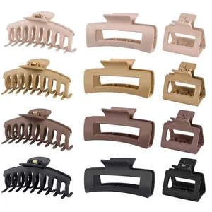 Matte Geometric Square Hair Claw Set Nude Coffee Black Large Shark Clip For Women Girls Thick Hair Strong Hold Hair Accessories