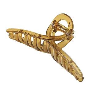 Elegant amber jelly hair claw clip featuring a large ribbon design and strong grip for women