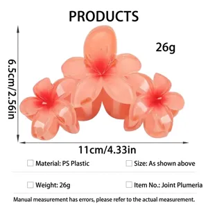 Elegant peach frangipani flower hair claw clip shark clip for summer beach vacation