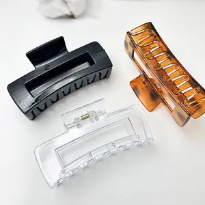 Large Square Hair Claw Clips For Women Plastic Rectangular Hair Jaw Clips Non-Slip Hair Accessories For Thick Hair Black Clear Tortoise Shell