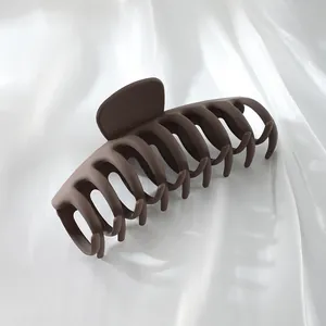 Detailed close-up showing the matte finish of this large coffee brown shark hair claw clip