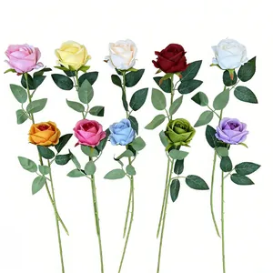 Assorted colorful artificial single stem roses for wedding floral and home decoration