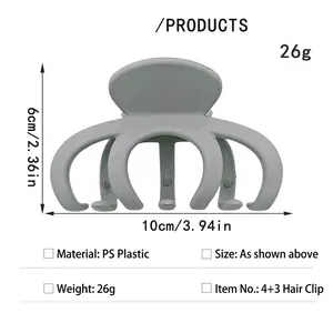 Detailed product specifications showing the height and length of gray large hair claw clip.