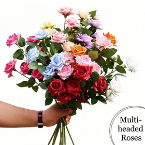Artificial Multi-head Satin Rose Flowers For Wedding Scene Layout Fake Flowers Home Decor Flower Arrangement Ornament