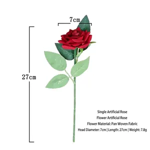 Lifelike artificial red rose flower single stem for wedding decor and home flower arrangement