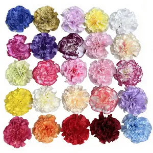 Set of 25 colorful artificial carnation flower heads for DIY wedding and home decor.