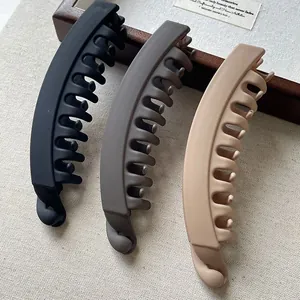 Large matte banana hair clips set in black grey and beige for thick hair styling