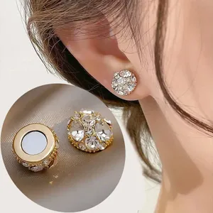Magnetic Rhinestone Stud Earrings No Piercing Alloy Non Pierced Earrings For Women Fashion Jewelry Gold Silver Accessories