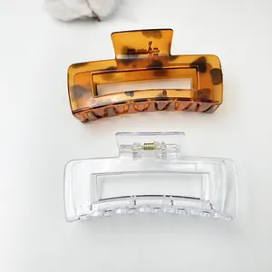Detail showing large tortoiseshell and transparent hair claw clips on white background