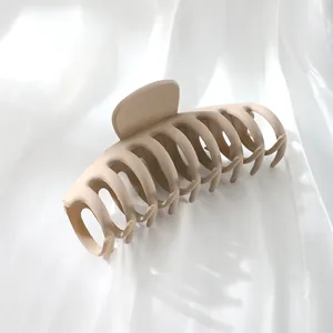 Detail shot of a matte beige large hair claw clip with a strong multi-tooth grip