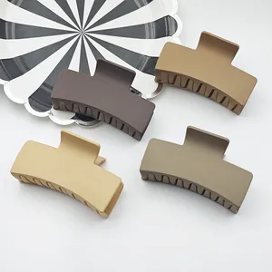 Set of 4 large matte rectangular hair claw clips for thick hair in neutral earth tones