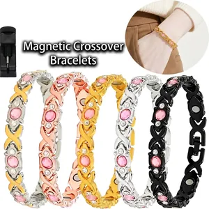 Women Magnetic Therapy Bracelet Fashion Detachable Cross X-Link Zinc Alloy Rhinestone Adjustable Health Care Jewelry