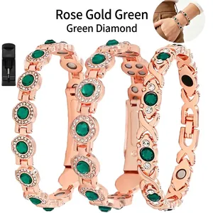 Elegant Rose Gold Zinc Alloy Magnetic Bracelet For Women Green Pink Rhinestone Inlaid Fashion Lightweight Luxury Hand Jewelry