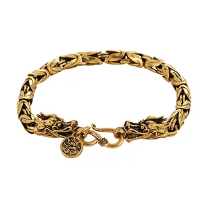 Bracciale vintage da uomo con testa di drago hip hop in finitura oro e ciondolo totem punk