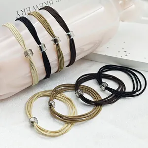 Corde à Cheveux Haute Élasticité Style Coréen Attache Queue de Cheval avec Perles Couleur Unie Durable Élastiques à Cheveux Décoratifs Femmes Filles