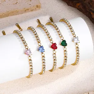 Luxury Titanium Steel Zirconia Heart Tennis Bracelet For Women Gold Plated Inlaid Zircon Bracelet Elegant Hand Jewelry