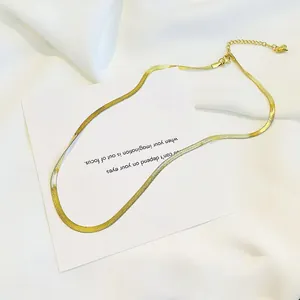 Minimalist 18K gold plated titanium steel flat snake chain necklace detail view