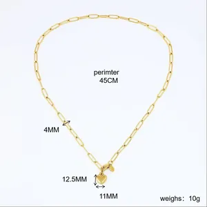 Collier en acier inoxydable doré avec pendentif cœur, dimensions et poids de 10g