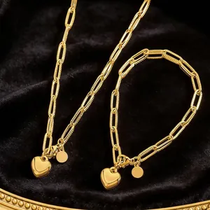 Collier Bracelet à Pendentif Cœur en Acier Inoxydable 304 Plaqué Or PVD Chaîne Trombone Bijoux Minimalistes pour Femmes