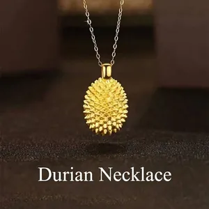 Creative Gold Plated Durian Fruit Pendant Necklace Titanium Steel Alloy Chain Nature Inspired Jewelry For Women Girls Gift