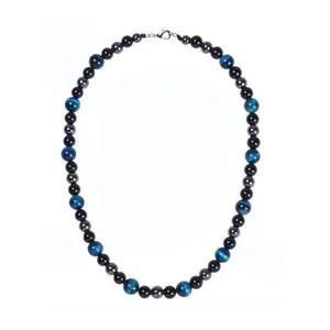Herren Dreifach-Schutzhalskette mit blauem Tigerauge Hämatit und Obsidianperlen