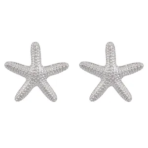 Detailed silver textured starfish stud earrings featuring a realistic ocean theme design