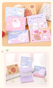 Details of cute bear and rabbit tri-fold greeting cards in pastel ins style
