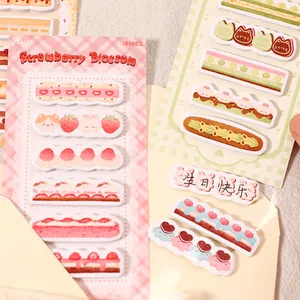 Süße Cartoon-Haftnotizen mit Dessert-Motiven, Erdbeeren und Kuchen für Schüler-Notizen