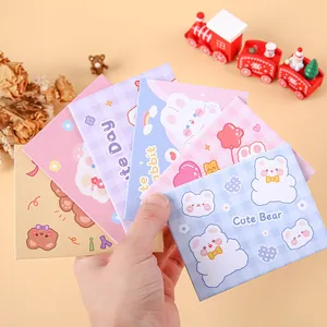 Cartoon Bear Rabbit Tri-Fold Greeting Card Ins Style Cute Animal Illustration Blessing Card For Festival Birthday Decoration