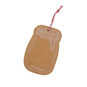 Mason jar shaped brown kraft paper gift tags with red and white cotton hanging string