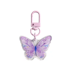 Cute purple butterfly acrylic keychain with metal lobster clasp for student school bag