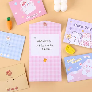 Kawaii cartoon bear and rabbit trifold greeting cards with envelopes for gift messages