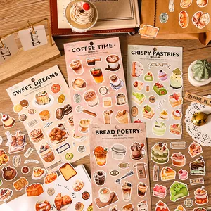 Aesthetic food-themed sticker set for DIY scrapbooking and journal decoration