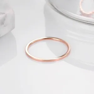 Close-up macro shot of a minimalist rose gold slim band ring crafted in high-quality titanium steel