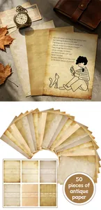 Set of 50 pieces antique paper with vintage textures for scrapbooking and DIY crafts